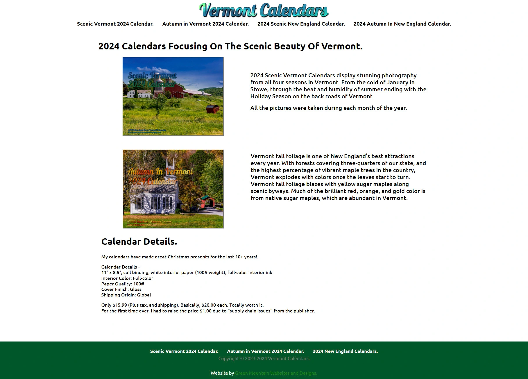 Vermont Calendars